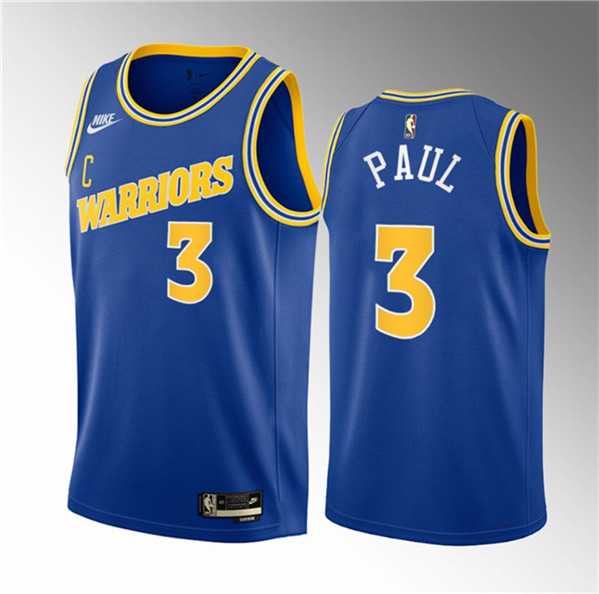 Mens Golden State Warriors #3 Chris Paul Blue Classic Edition Stitched Basketball Jersey Dzhi